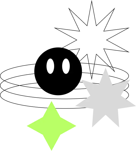 Simple cartoon face with two stars; one green, one grey