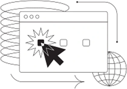 Cursor clicking website button; online interaction